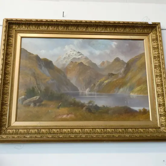 (19295) 19thC COLONIAL LGE OIL MT COOK GILT FRAME