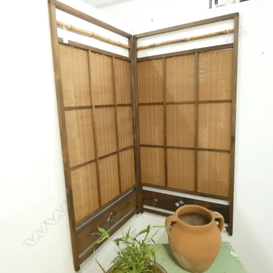 JAPANESE 2 PANEL SCREEN - VERY FINE RATTAN & BAMBOO WITH WOOD FRAME -  1200 X 1190 MM