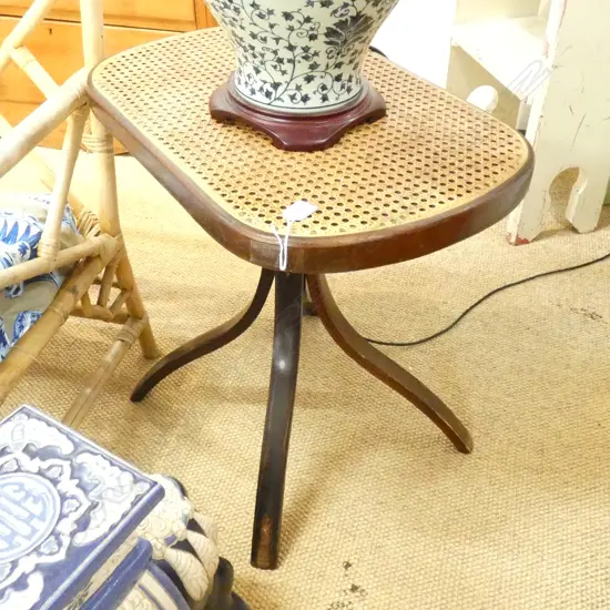 PR BENTWOOD SIDE TABLES RATTAN TOP