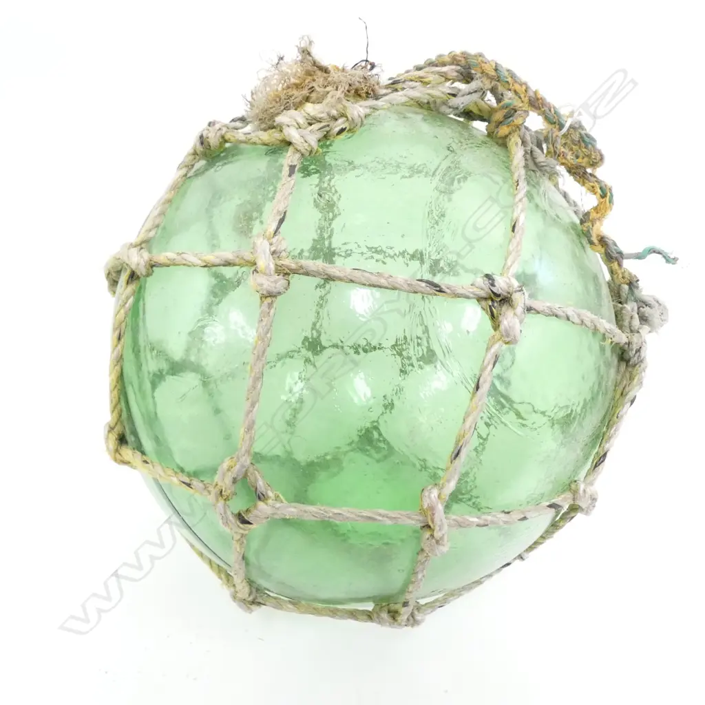 OLD GLASS LARGE FISHING FLOAT WITH NETTING Dia.380mm Image 1++