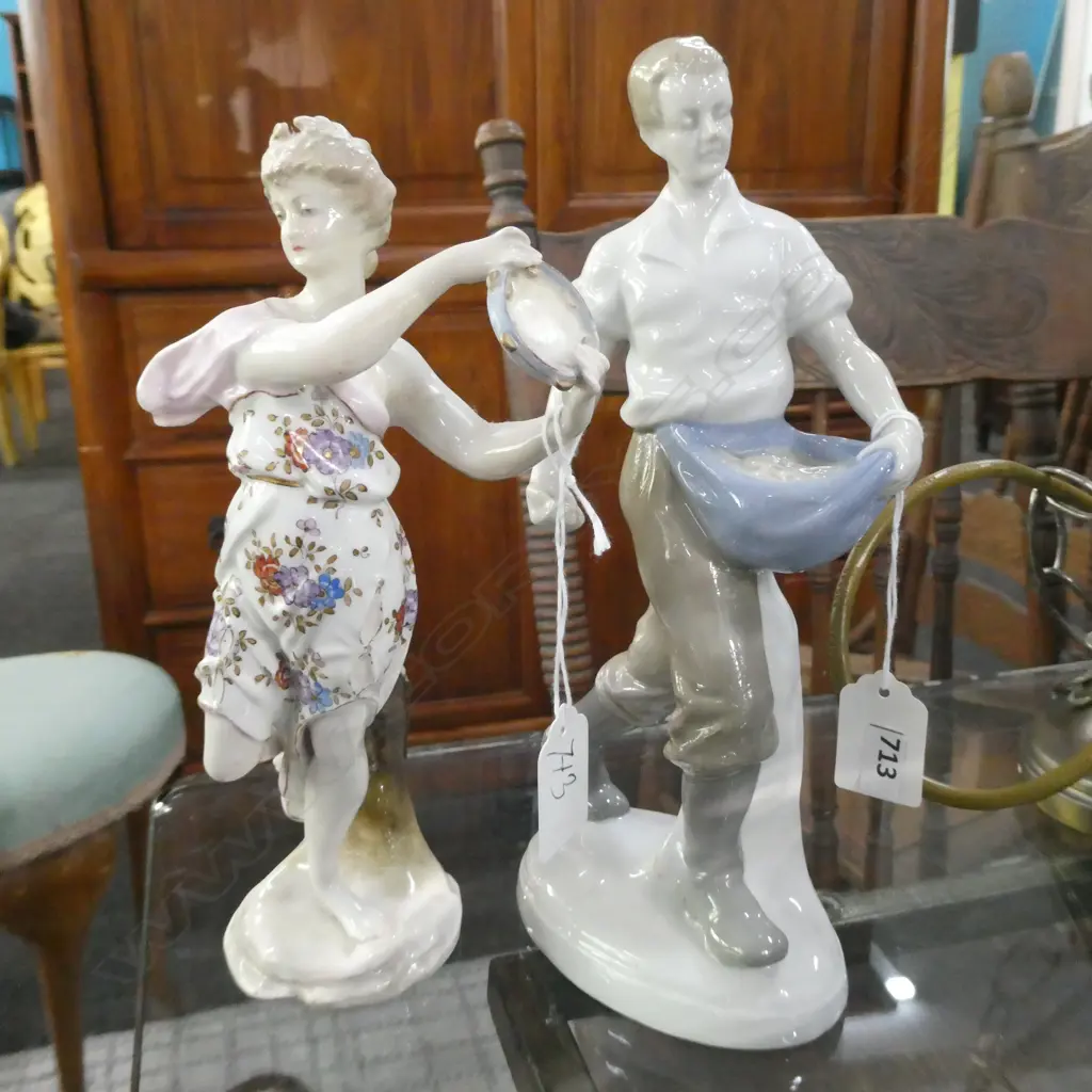 2 FIGURINES; MEISSEN LADY H.220mm + GERMAN MAN Image 1++