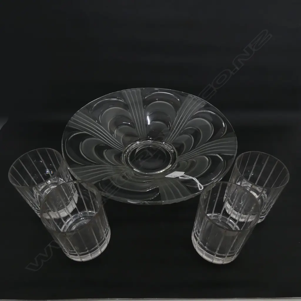 SET OF 4 R/DOULTON PARTY TUMBLERS, BOXED + PRESSED GLASS BOWL CHIPS 325mm dia Image 1++