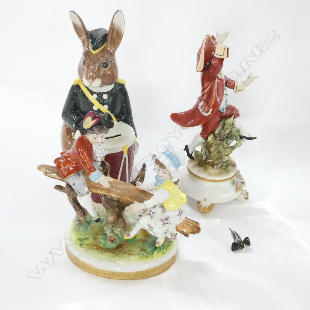 3 FIGURINES; BOY & GIRL ON SWING, R/DOULTON 'BUNNYBANK' AF & RED BOY AF Image 1++