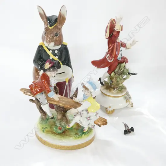 3 FIGURINES; BOY & GIRL ON SWING, R/DOULTON 'BUNNYBANK' AF & RED BOY AF
