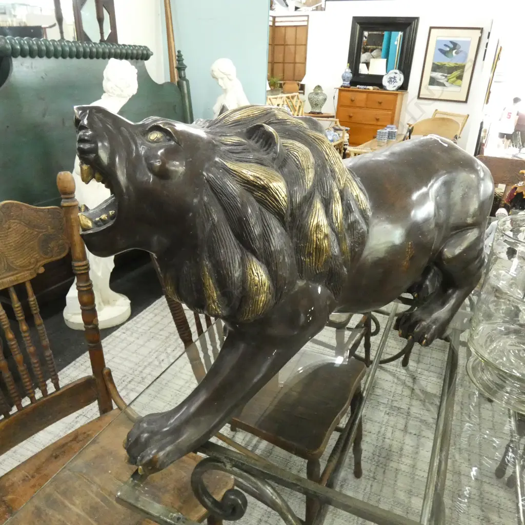 LARGE CLASSICAL BRONZE LION  DARK PATINATION L.950mm Image 1++