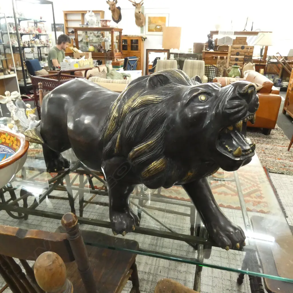 LARGE CLASSICAL BRONZE LION  DARK PATINATION L.950mm Image 1++