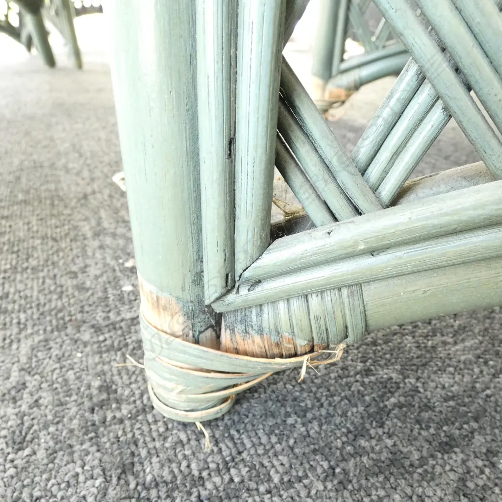 GREEN PAINTED CANE PATIO TABLE & 4 CHAIRS... Image 1++