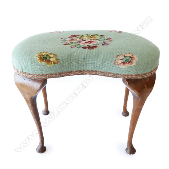 LG VINTAGE KIDNEY-SHAPED TAPESTRY PIANO STOOL, 590 x 390 x 490MM