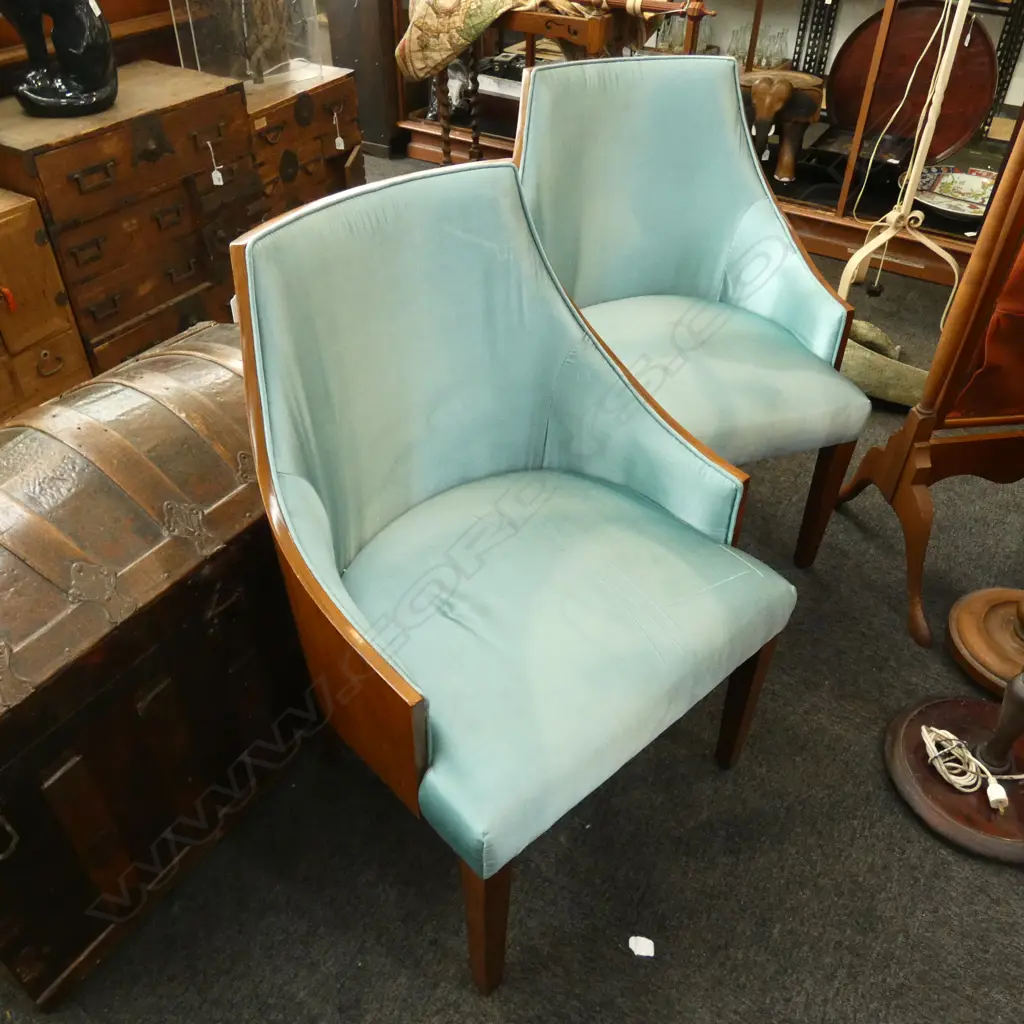 PR DECO STYLE BLUE SATIN UPHOLSTERED ARM CHAIRS H.900mm Image 1++