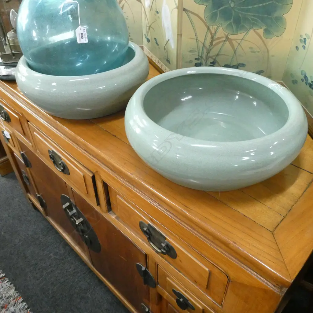 PR LARGE CELADON CRACKLE GLAZE BOWLS 390mm dia Image 1++