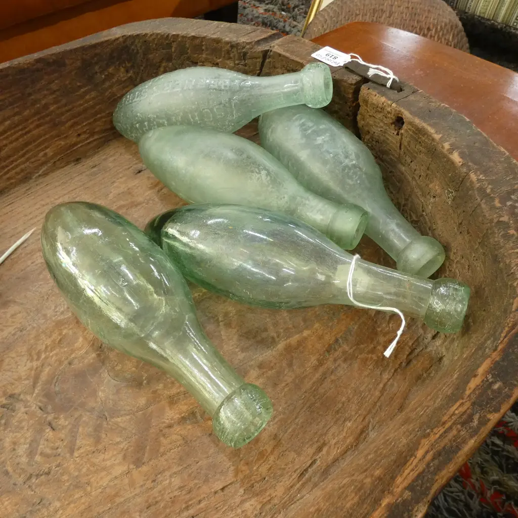 5 OLD GLASS TORPEDO BOTTLES L.240mm Image 1++