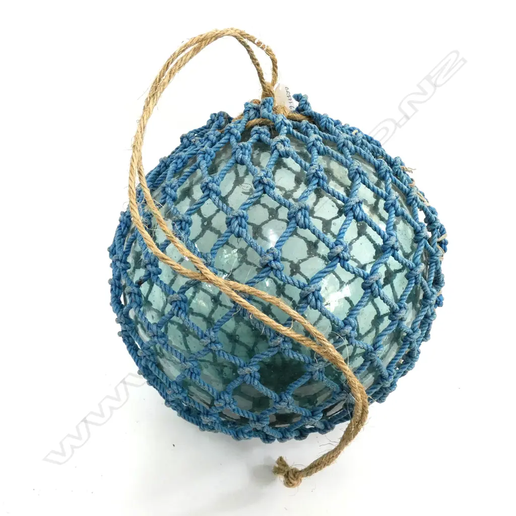 OLD GLASS LARGE FISHING FLOAT WITH NETTING Dia.380mm Image 1++