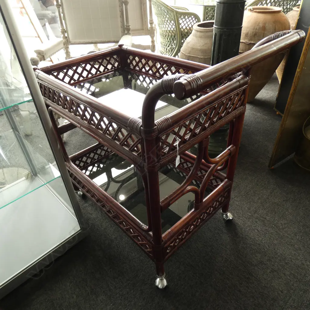 VINTAGE CANE TEA TROLLEY L.870mm Image 1++
