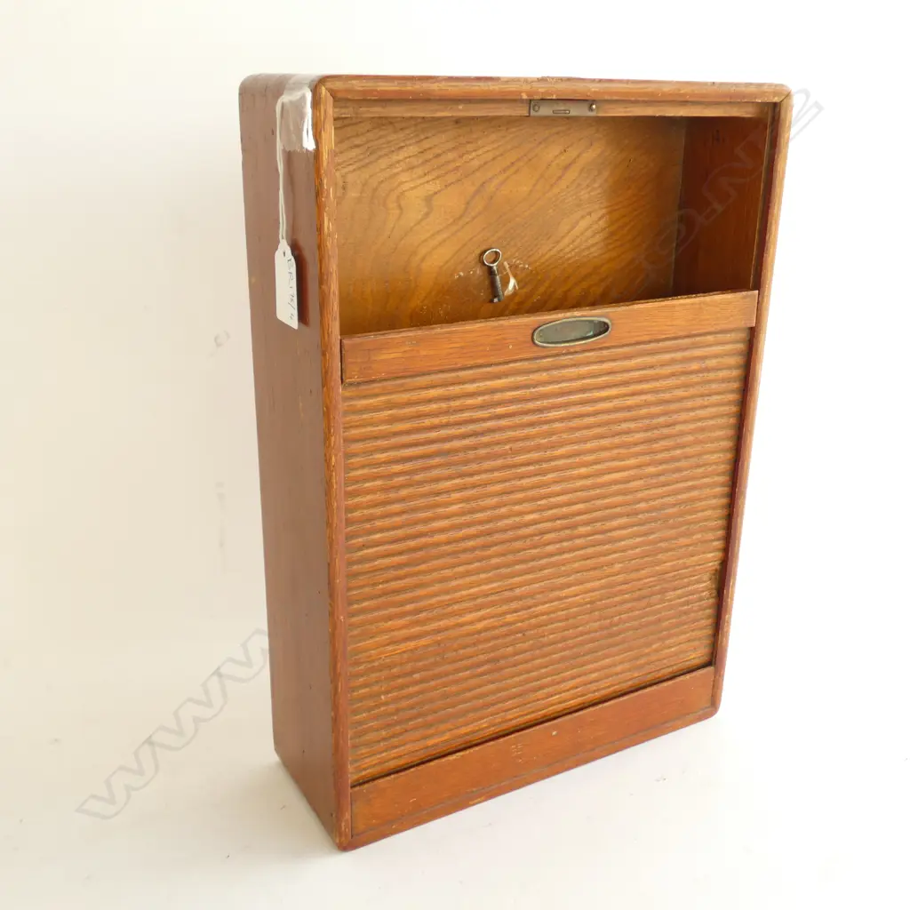 WOODEN ROLL TOP FILE BOX w. KEY & LOCK L.360mm Image 1++