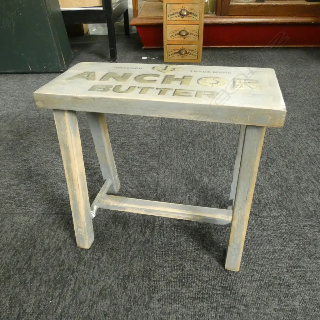 SMALL STOOL STENCILED 'ANCHOR BUTTER' H.295mm Image 1++