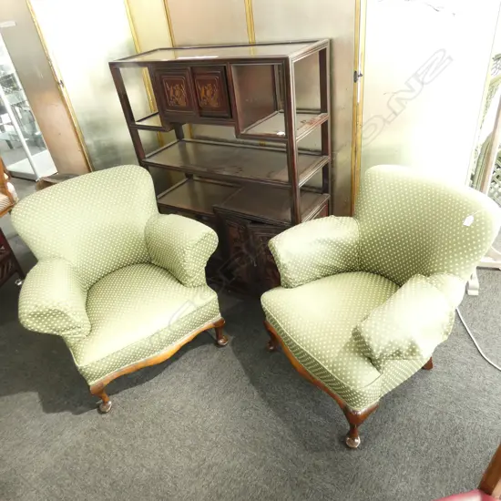 2 GREEN UPHOLSTERED ARMCHAIRS