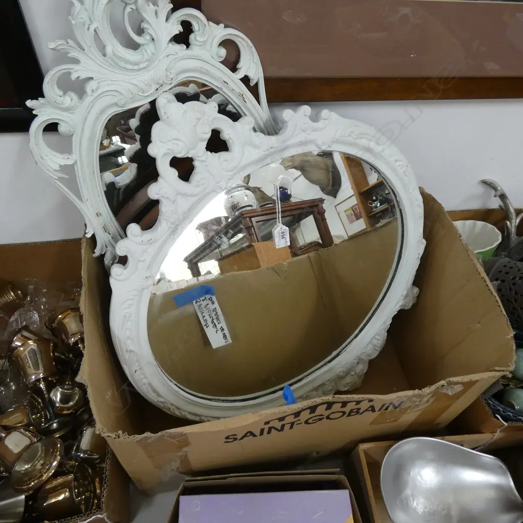 2 WHITE FRAMED MIRRORS + VICT MAHOGANY MIRROR L 540 MM Image 1++