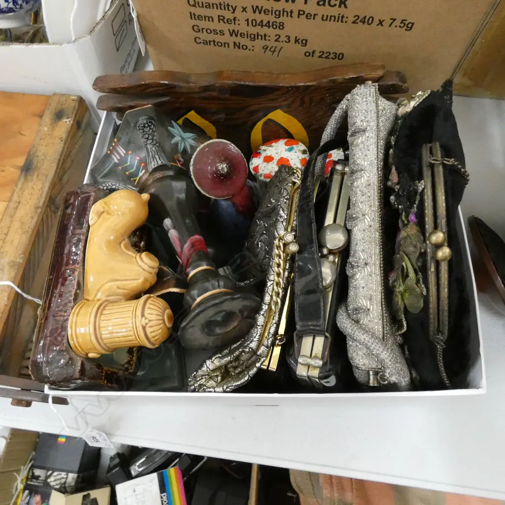 BOX LOT VINTAGE PURSES, CANDLESTICK ETC Image 1++