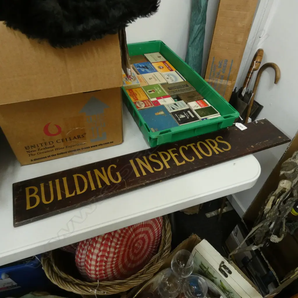 'BUILDING INSPECTORS' GILT PAINTED DOUBLE SIDED CORRIDOR SIGN Image 1++