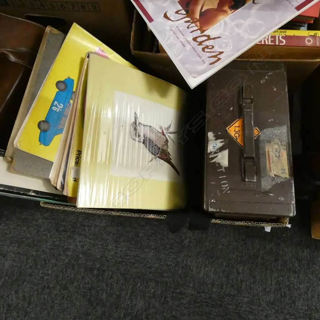 BOX LOT SCOPES, RSA JACKET, BAG, VINTAGE BIRD BOOKS ETC Image 1++