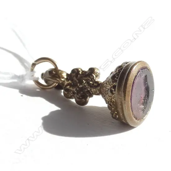 (19401d) 19thC GILT FOB SEAL AMETHYST GLASS PANEL...