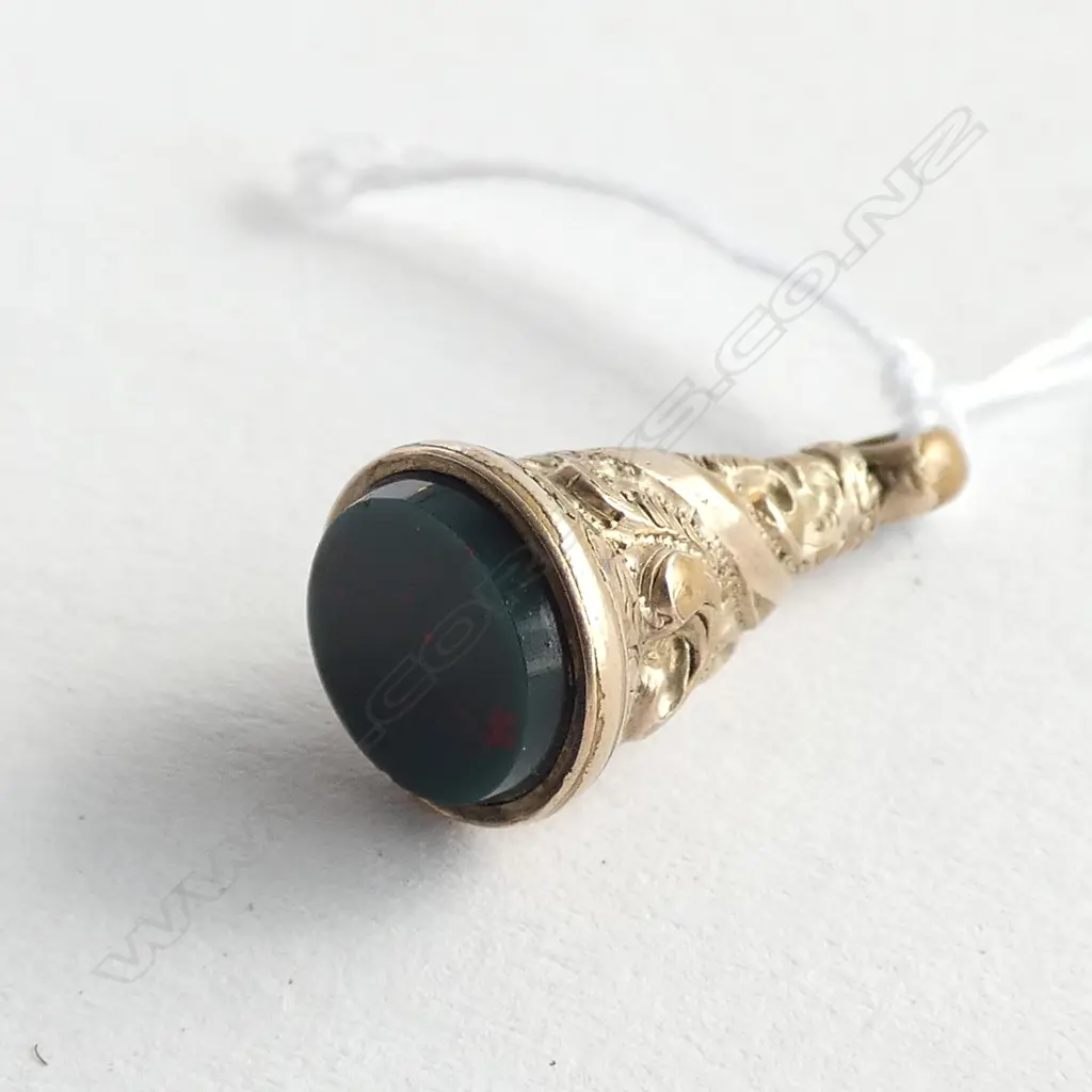 (19401c) 19thC GILT FOB SEAL BLOODSTONE PANEL Image 1++