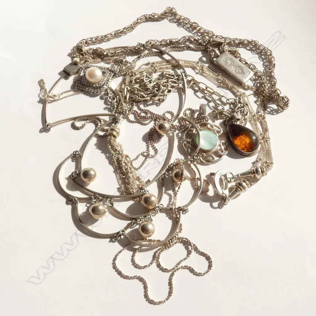 8 SILVER 925 NECKLACES 89gm Image 1++