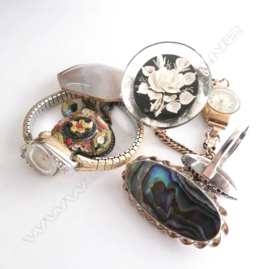 BAG ASST JEWELLERY - 2 WATCHES / STG SILVER & OPAL BROOCH / RING ETC