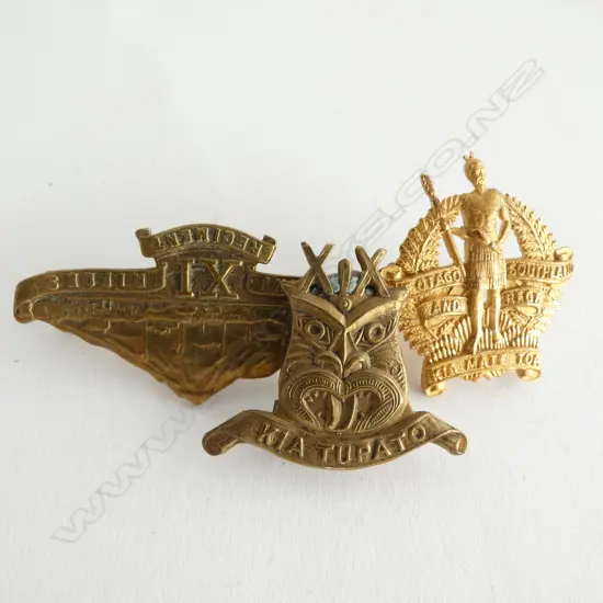 3 NZ WWI BADGES; 19th 'KIA TUPATO', TARANAKI RIFLES & OTAGO / SOUTHLAND