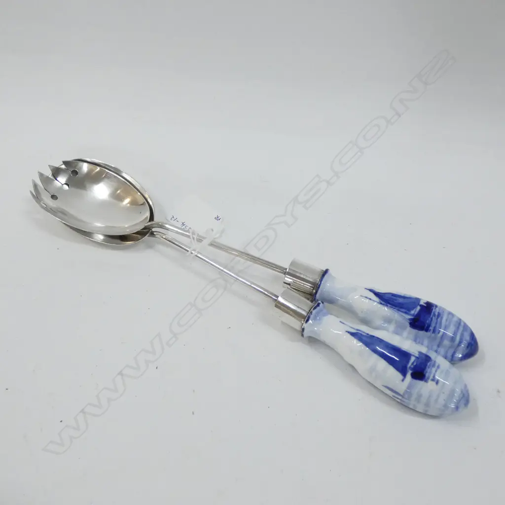 PR STG SILVER SALAD SERVERS B/W HANDLES LONDON 1906 L.280mm Image 1++