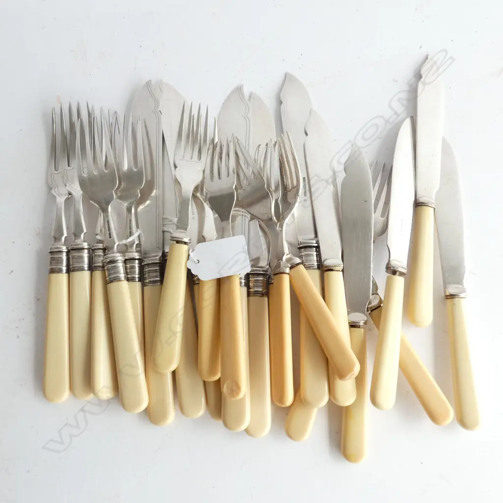 TWO SETS 12 PCE 'BONE' HANDLE FISH KNIFE SETS Image 1++