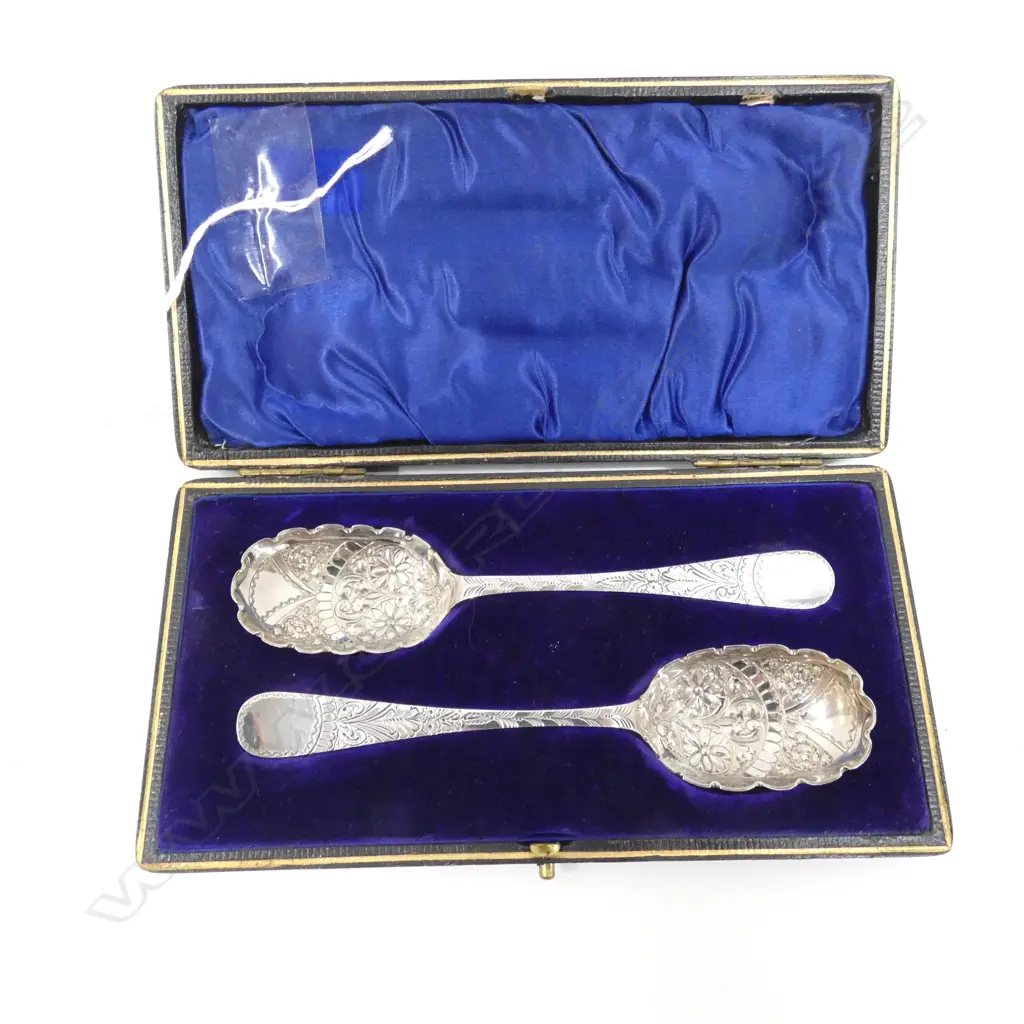 PAIR BOXED SILVER PLATE BERRY SPOONS Image 1++