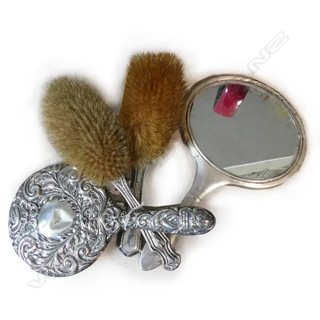 2 S/SILVER MIRRORS + 2 S/SILVER BRUSHES BIRM 1920/CHESTER 1913, AF Image 1++