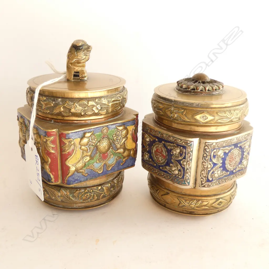 2 CHINESE CHAMPLEVE TEA CADDIES H.110mm Image 1++