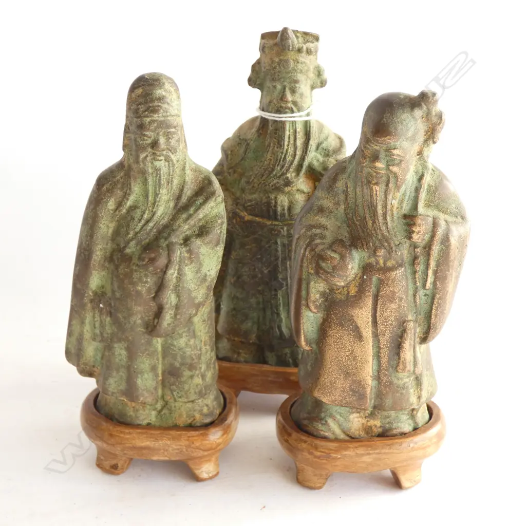 3 ORIENTAL BRONZE FIGURES ON STANDS H.175mm Image 1++