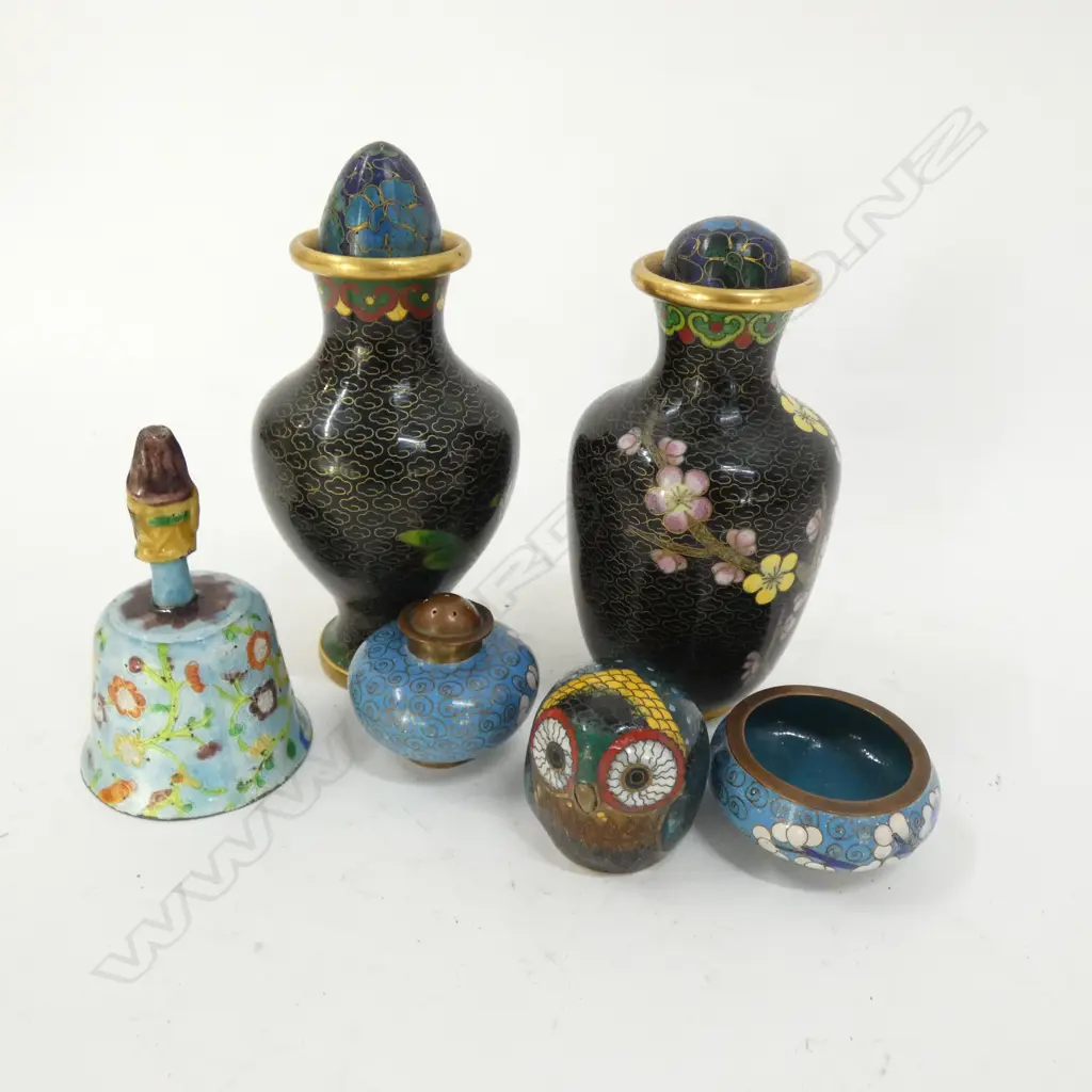 BAG CLOISONNE - VASES / BELL / EGG ON STAND / OWL ETC.. Image 1++