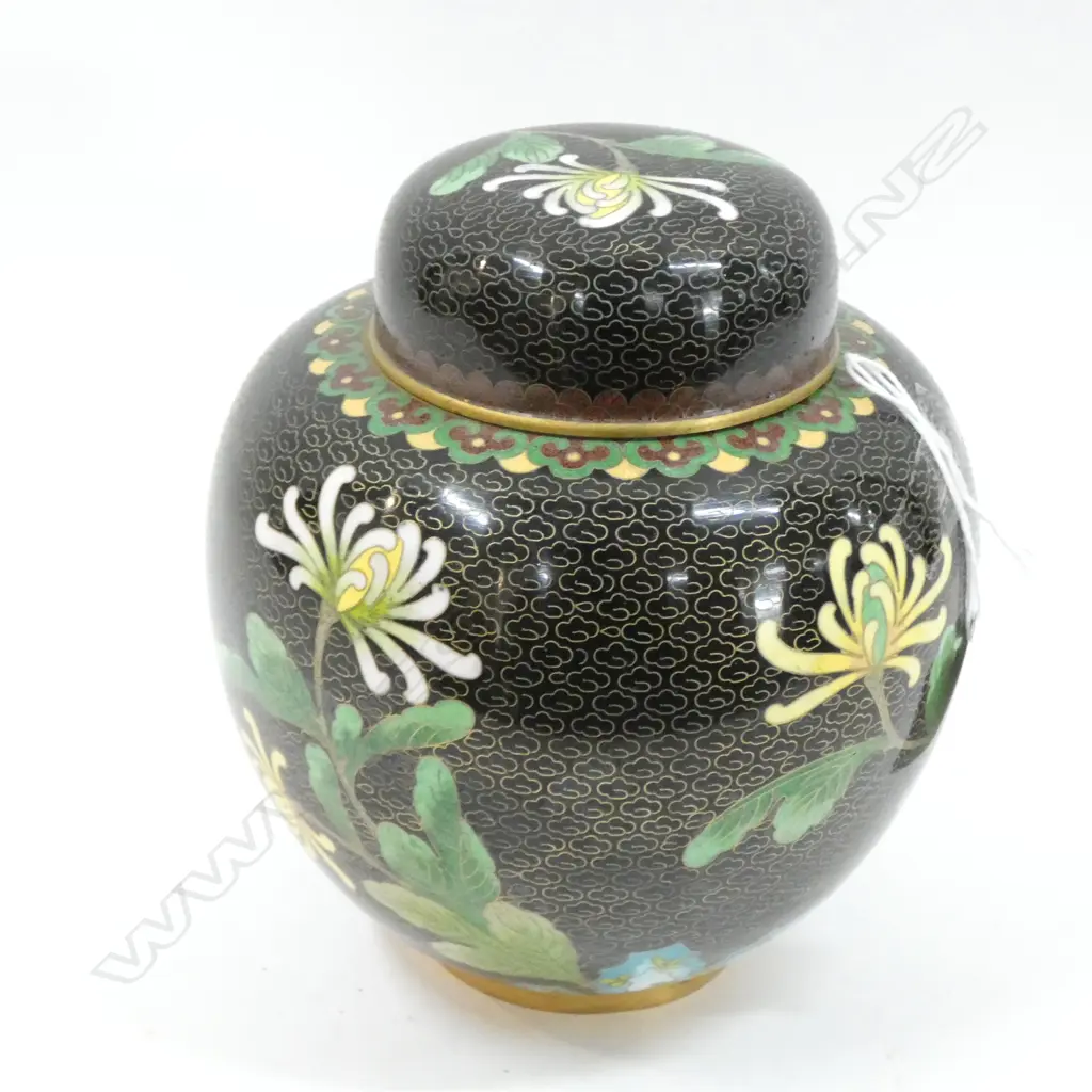 BLACK CLOISONNE LIDDED GINGER JAR H.170mm Image 1++