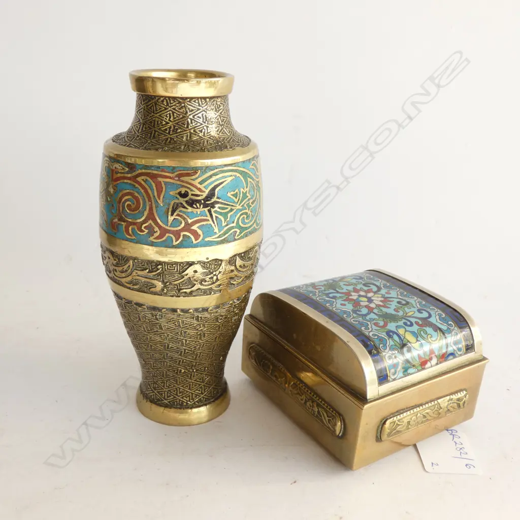 CAMPLEVE VASE H.150mm & CIGARETTE BOX Image 1++