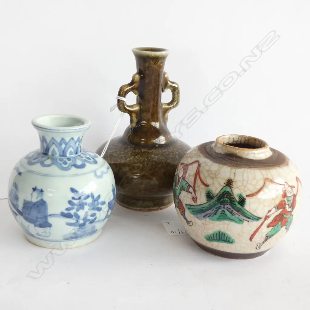 B/W MING STYLE JARLET & SONG STYLE 2 HANDLED VASE + GINGER JAR Image 1++