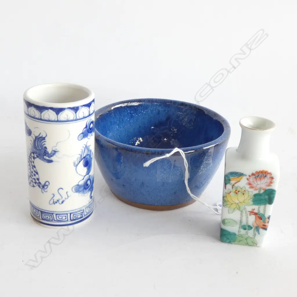 CHINESE JUN WARE BOWL 120mm dia & 2 SMALL VASES Image 1++