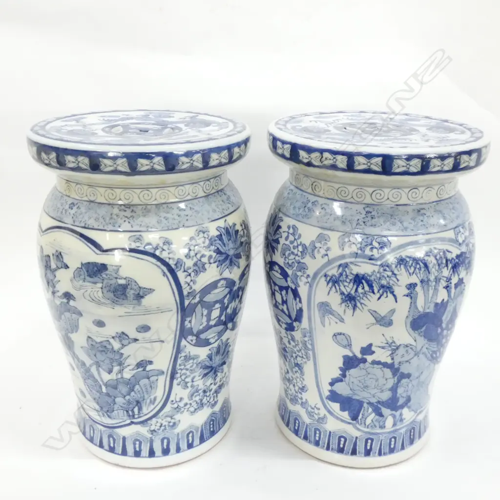 TWO CHINESE BLUE AND WHITE STOOLS Image 1++