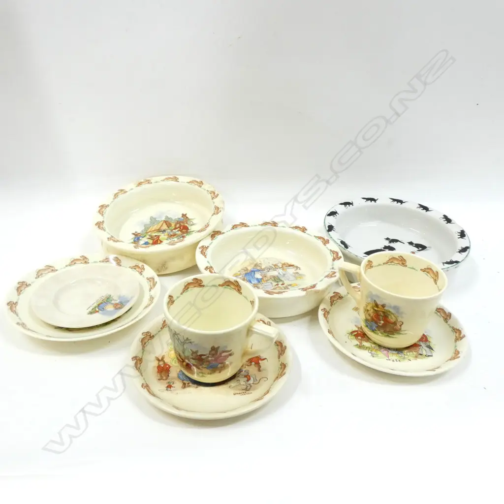 9 NURSERY WARE PCS INC. ROYAL DOULTON BUNNYKINS X 7 SOME A/F  Image 1++