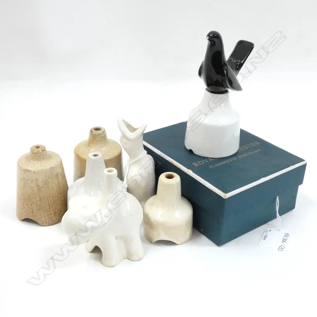7 ASST PIE FUNNELS (SOME A/F) INC. 1 ROYAL WORCESTER PIE FUNNEL BIRD IN BOX & NUTBROWN ELEPHANT Image 1++