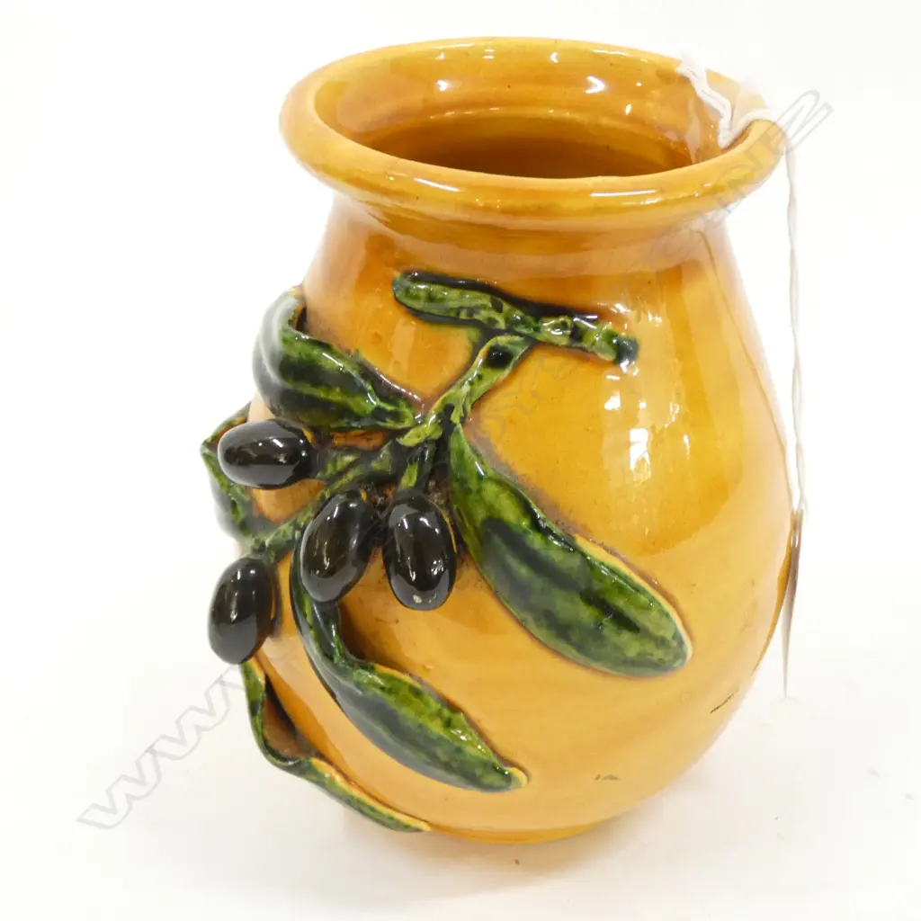 VINTAGE VALLAURIS POTTERY OLIVE BRANCH IN RELIEF  VASE H.140mm Image 1++