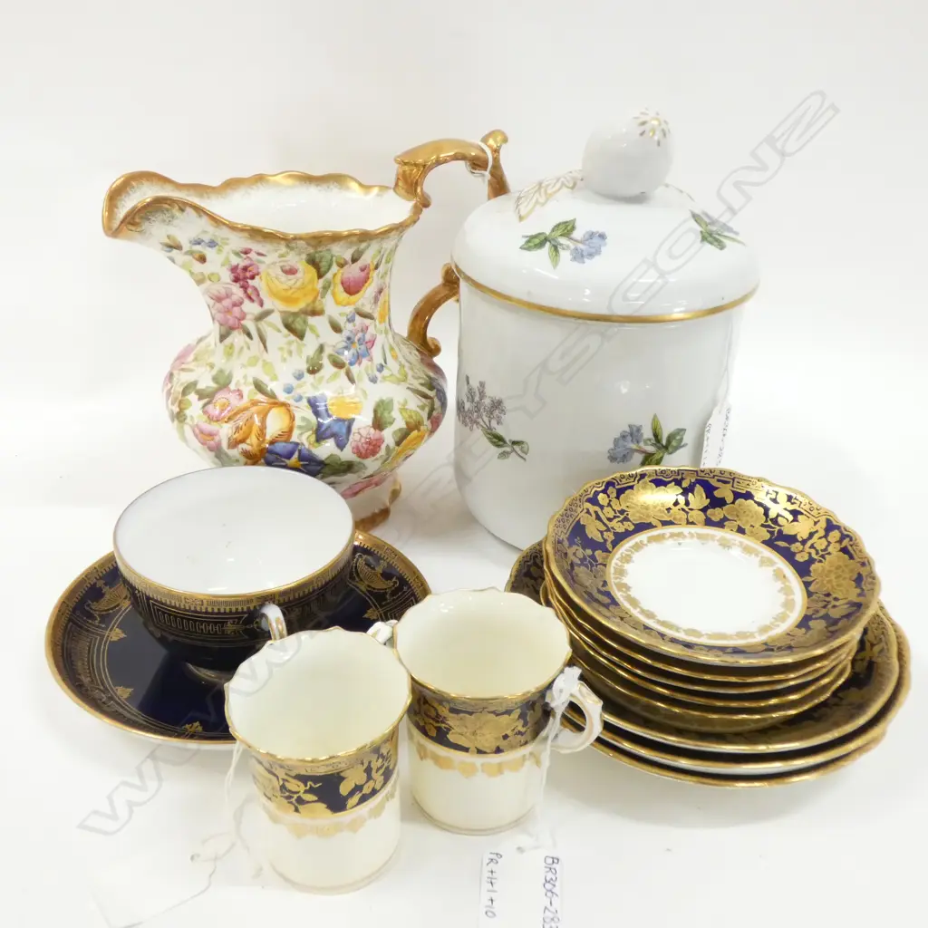 ROYAL WORCESTER COBALT & GOLD C&S / CANISTER /HAMMERSLEY GILDED JUG H. 170MM + HAMMERSLEY BLUE & GOLD PT DEMI SET Image 1++