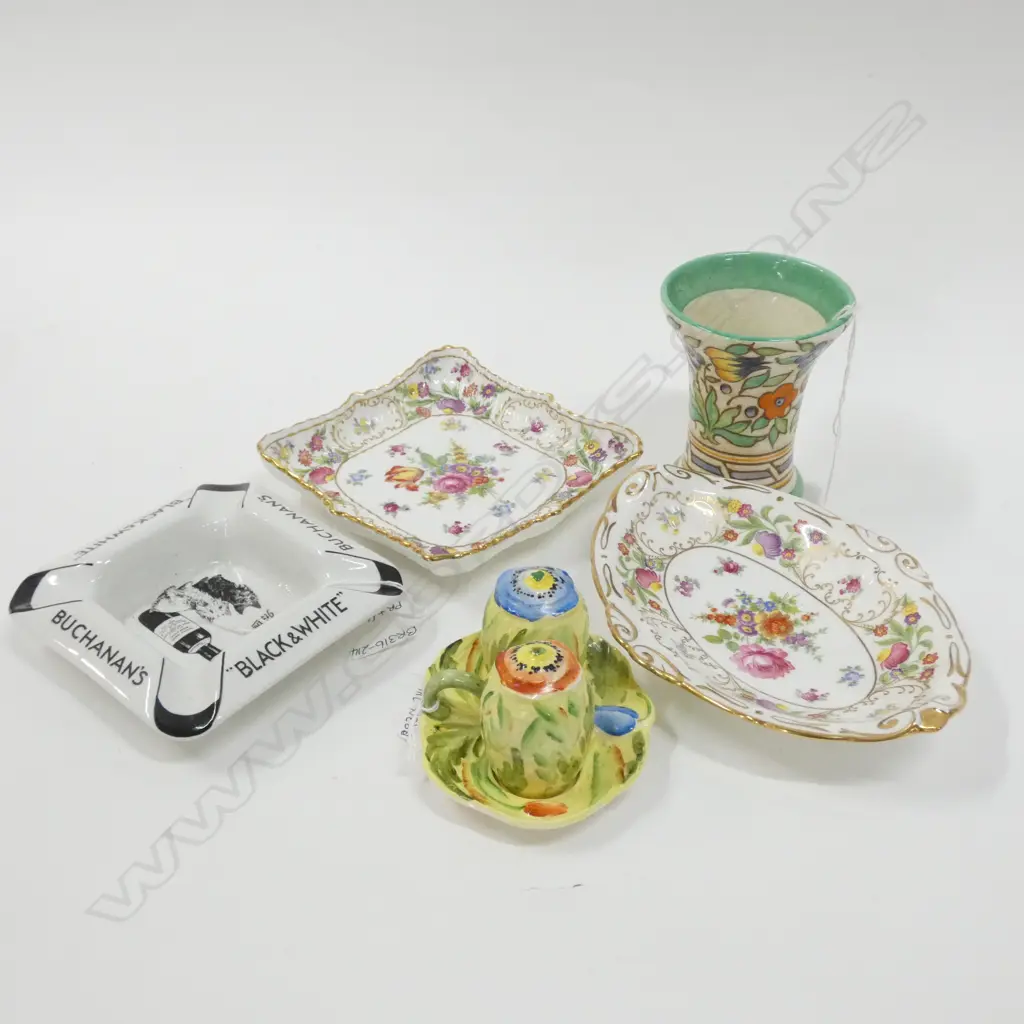 BURLEY WARE CHARLOTTE RHEAD VASE H. 105MM 2 HAMMERSLEY DISHES / SHELLEY ASHTRAY + 1 OTHER Image 1++