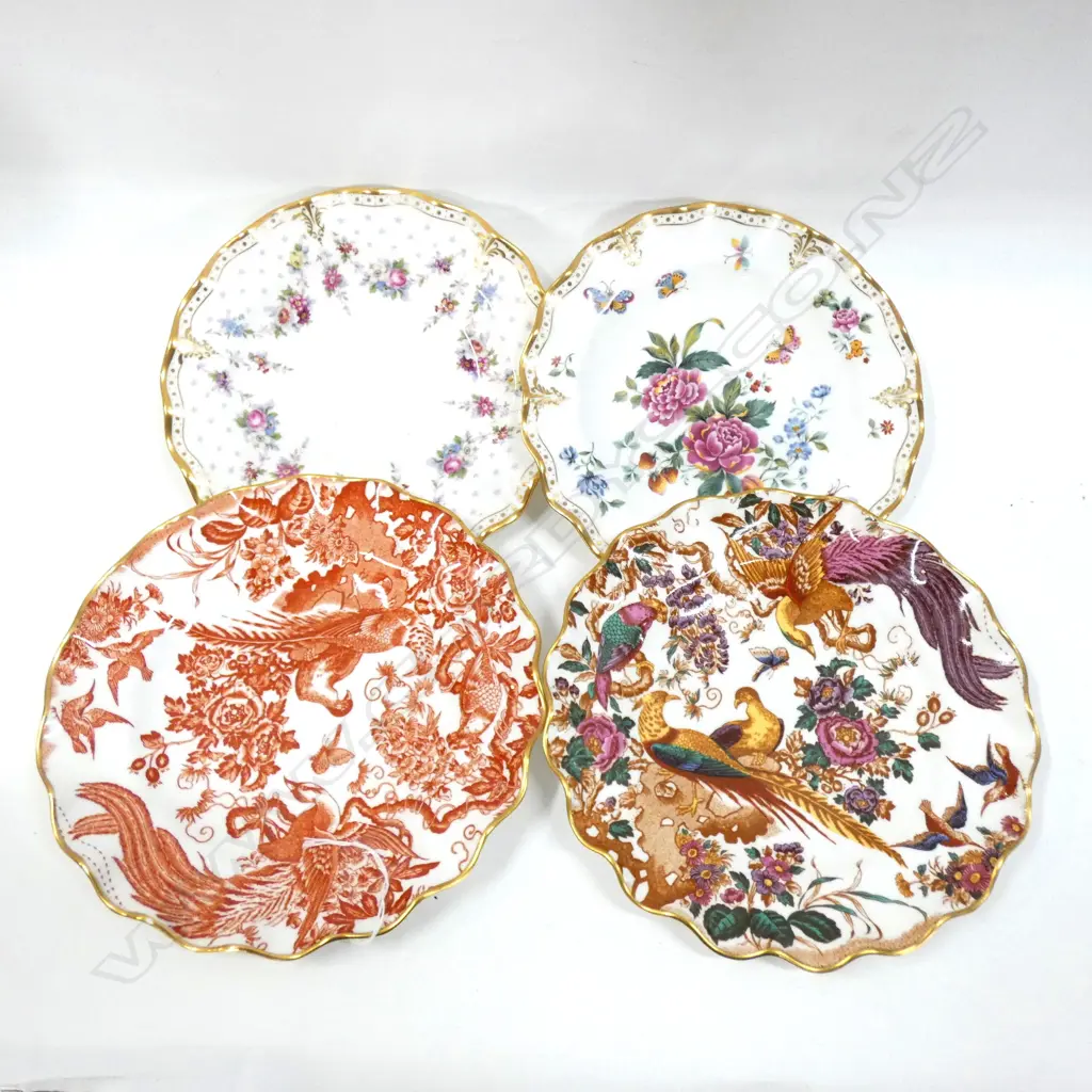 4 ASST ROYAL CROWN DERBY SCALLOPED PLATES; DERBY DAYS / ROYAL ANTOINETTE / OLDE AVESBURY & RED AVES DIA 220MM Image 1++