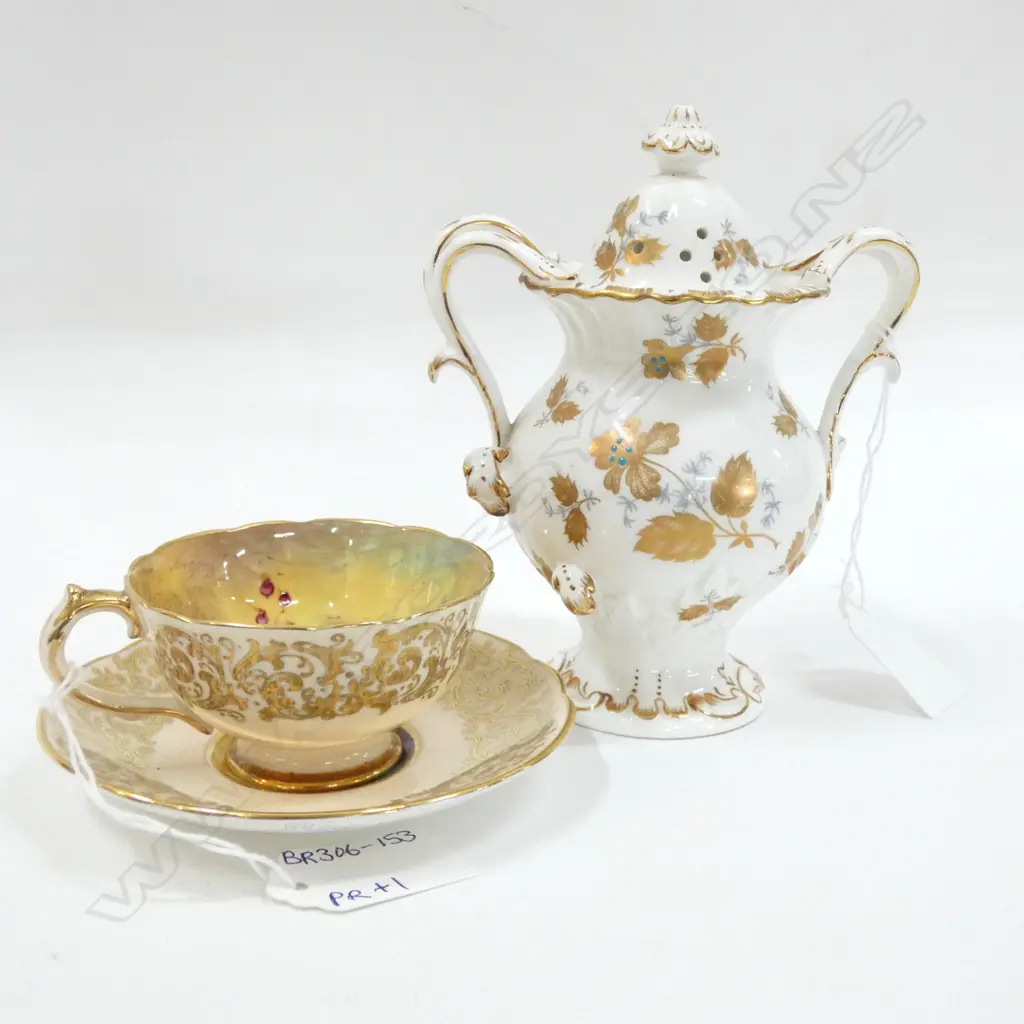 PARAGON GOLD GILDED AUTUMN FRUITS DEMITASSE CUP & SAUCER + COALPORT POT POURRIE H. 140MM Image 1++
