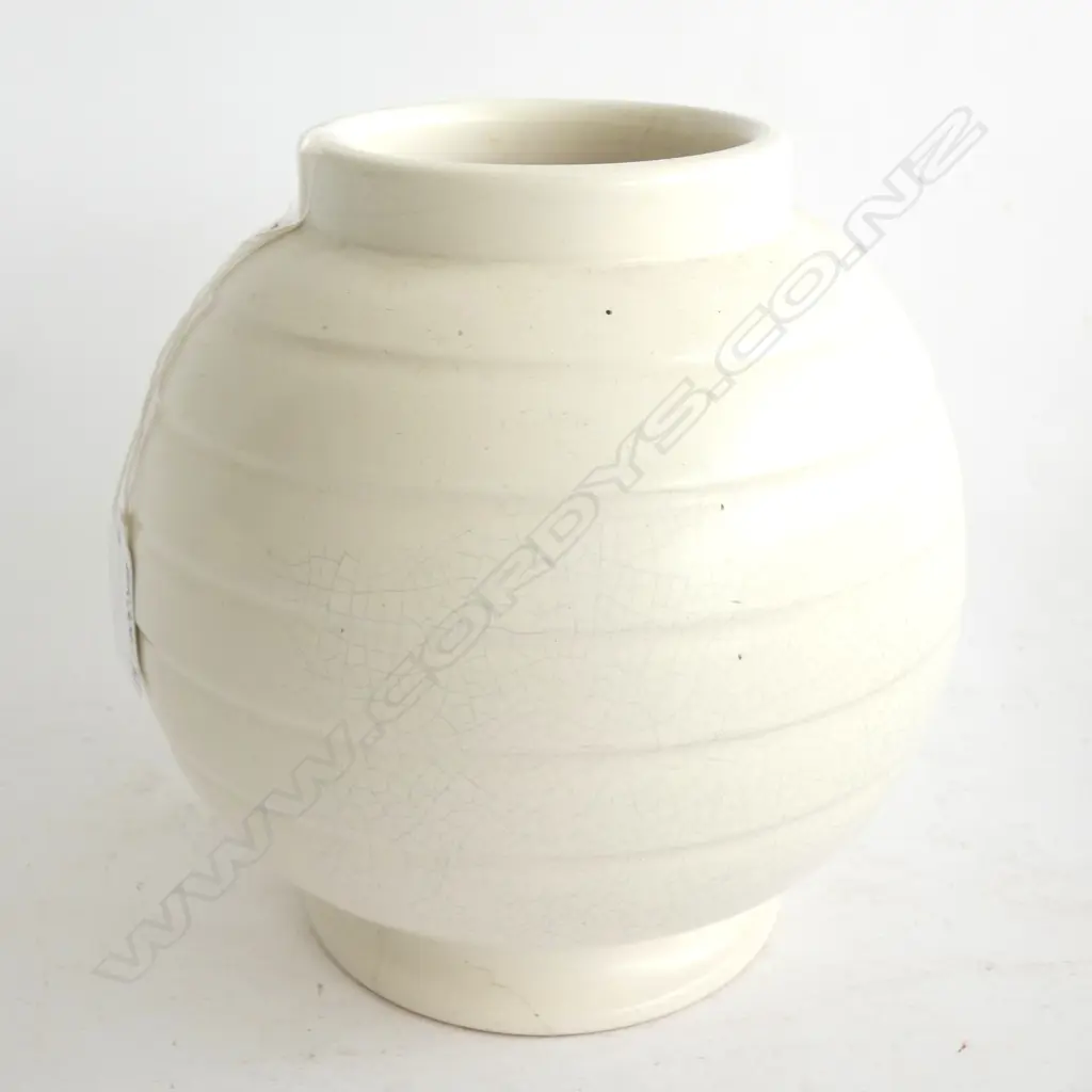 CROWN LYNN HANDPOTTED WHITE VASE #15 - CRACKS TO BASE AND SIDE & SOME DARK CRAZING. H. 200MM  Image 1++