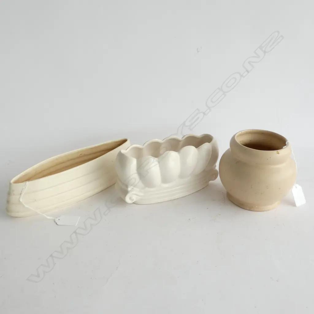 2 CROWN LYNN POTTERY TROUGH VASES (L 260MM) + ONE OTHER  Image 1++